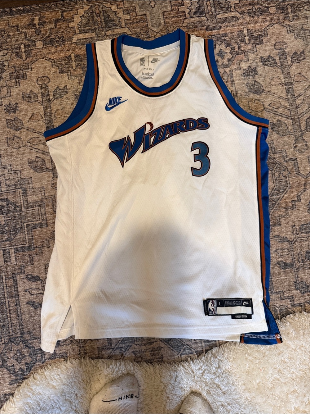 Nike White Wizards #3 Home Basketball Jersey with Blue and Brown Trim